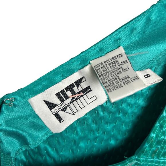 Vintage 80s Teal Blue Square Neck Long Sleeve Mini Dress M - Picture 5 of 5